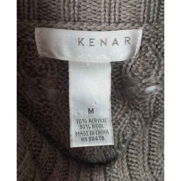 Kenar Women's Sz. M Tan Wool Blend Cowl Neck Short Sleeve Fringe Detail Sweater - Picture 2 of 8